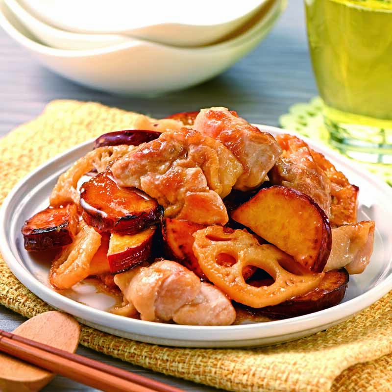 鶏もも肉と根菜のドレッシング照り焼き