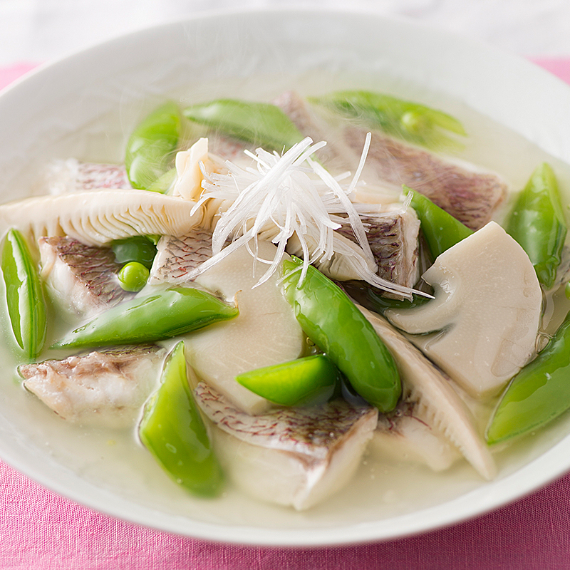 蒸し鯛の春野菜あんかけ